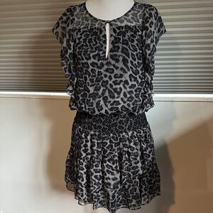 Ella Moss Black & Gray Animal Print silk Mini Dress